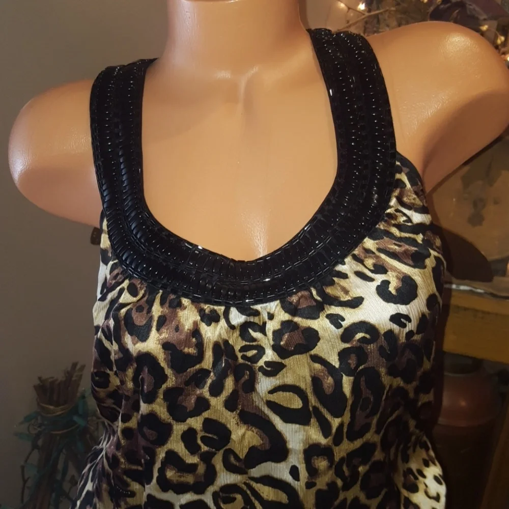 Bebe logo animal print T back beaded top S - Picture 2 of 7